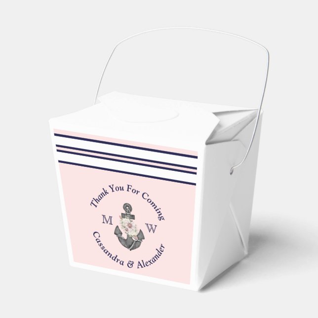 Nautisk monogrammad Rosa Navy Blue Blommigt Anchor Presentaskar (Framsidan Sidan)