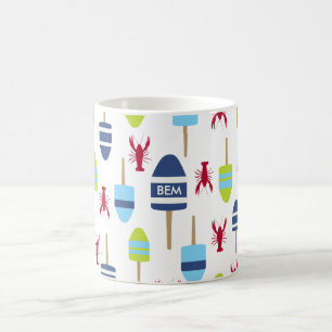 Nautisk monogrammed temaboj och hummer kaffemugg
