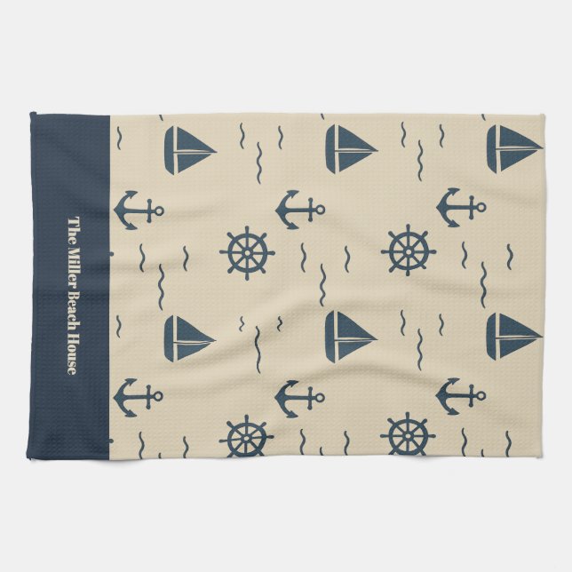 Nautisk Mönster med ankarbåtskomplex Kökshandduk (Horisontell)