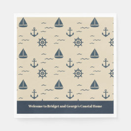Nautisk Mönster med ankarbåtskomplex Pappersservett