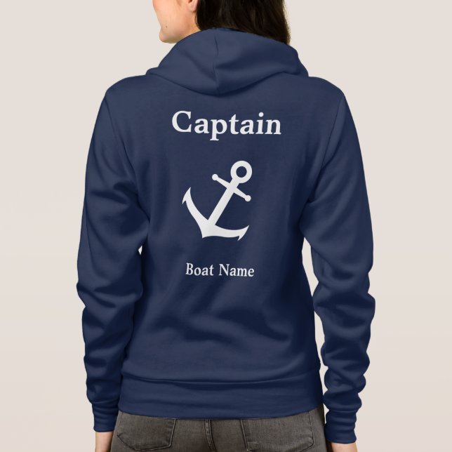 Nautisk Mörk blått och vit kapten & Boat Namn T Shirt (Baksida)
