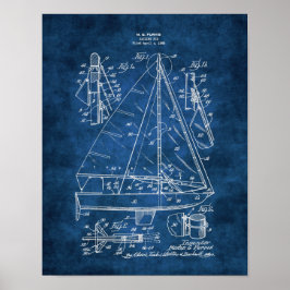 Nautisk mur-dekoration Sailboat-blåkopia nr 3 Poster