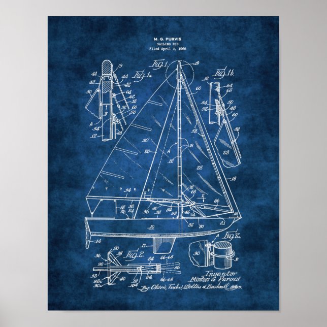Nautisk mur-dekoration Sailboat-blåkopia nr 3 Poster (Framsidan)