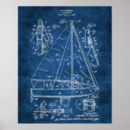 Nautisk mur-dekoration Sailboat-blåkopia nr 3 Poster