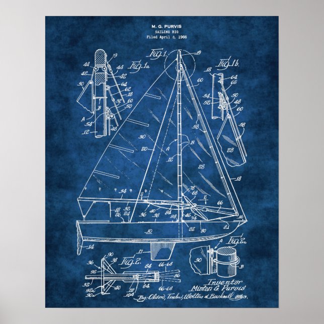 Nautisk mur-dekoration Sailboat-blåkopia nr 3 Poster (Framsidan)