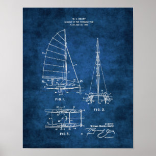 Nautisk mur - djuphavsgående segelbåtsblått #6 poster