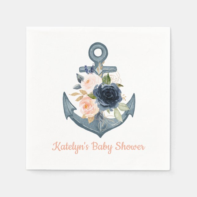 Nautisk Napkin med Blommigt Anchor Pappersservett (Framsidan)