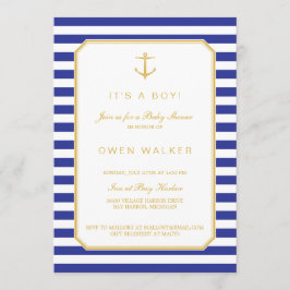 Nautisk Navy & Guld Bebis Shower Inbjudan