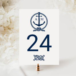 Nautisk Navy Monogram Bröllops Bordnummer Vykort