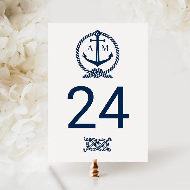 Nautisk Navy Monogram Bröllops Bordnummer Vykort (Skapare uppladdad)