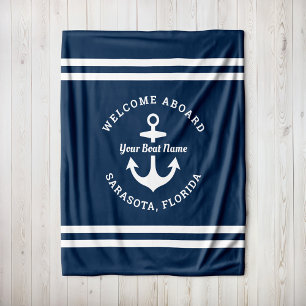 Nautisk Navy Välkommen Ombord Båt Namn Fleecefilt