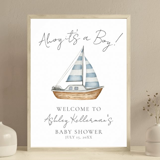 Nautisk Ocean Pojke Bebis Shower Välkomstskylt Poster (Nautical Ocean Boy Baby Shower Welcome Sign)