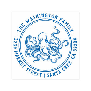 Nautisk Octopus-familjens Returadress i Namn Självfärgande Stämpel