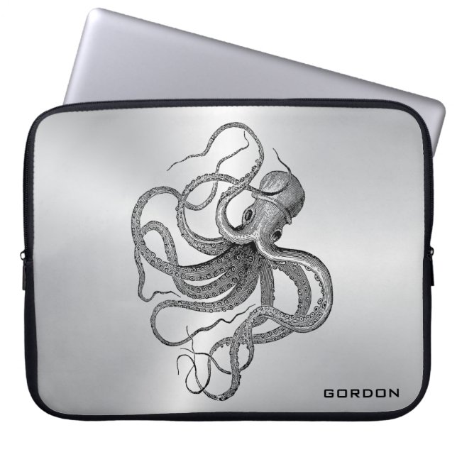 Nautisk Octopus Laptop sleeve i silver (Framsidan)