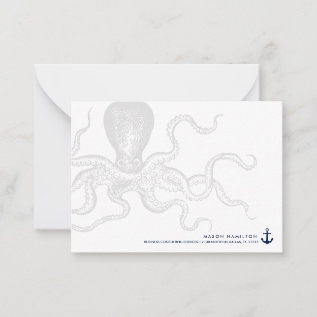 Nautisk Octopus med ankare | Notecard Anteckningskort (Framsida)