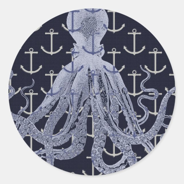 Nautisk Octopus Runt Klistermärke (Framsida)