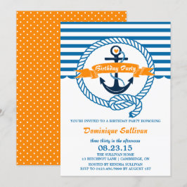 Nautisk Orange Födelsedagsfest inbjudan