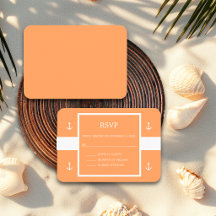Nautisk Orange Vit Ankar Rand Bröllop RSVP