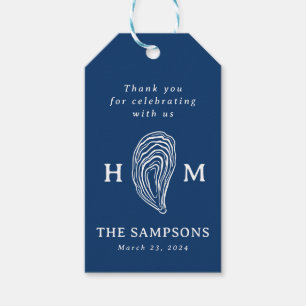 Nautisk ostron-Snäcka, Monogram med Bröllop datum Presentetikett