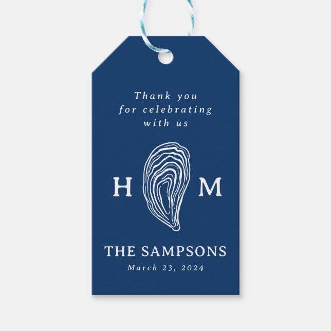 Nautisk ostron-Snäcka, Monogram med Bröllop datum Presentetikett (Framsidan)