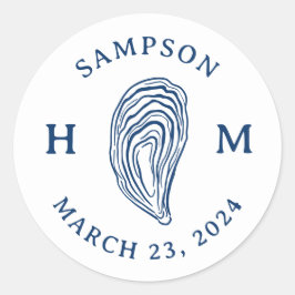 Nautisk ostron-Snäcka, Monogram med Namn datum Runt Klistermärke