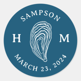 Nautisk ostron-Snäcka, Monogram med Namn datum Runt Klistermärke