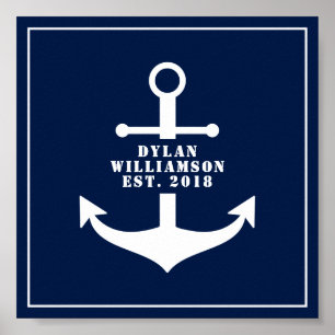 Nautisk Poster, Anchor, Personalizale, Blue Poster