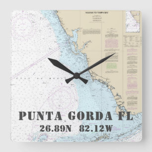 Nautisk Punta Gorda FL frihetlängd kartlägger Fyrkantig Klocka