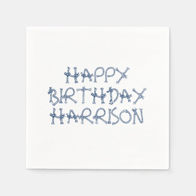 Nautisk rep knoppar blå vit anpassningsbar Birthda Pappersservett (Framsidan)