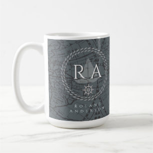 Nautisk Rep Monogram Karta Grå Kaffemugg