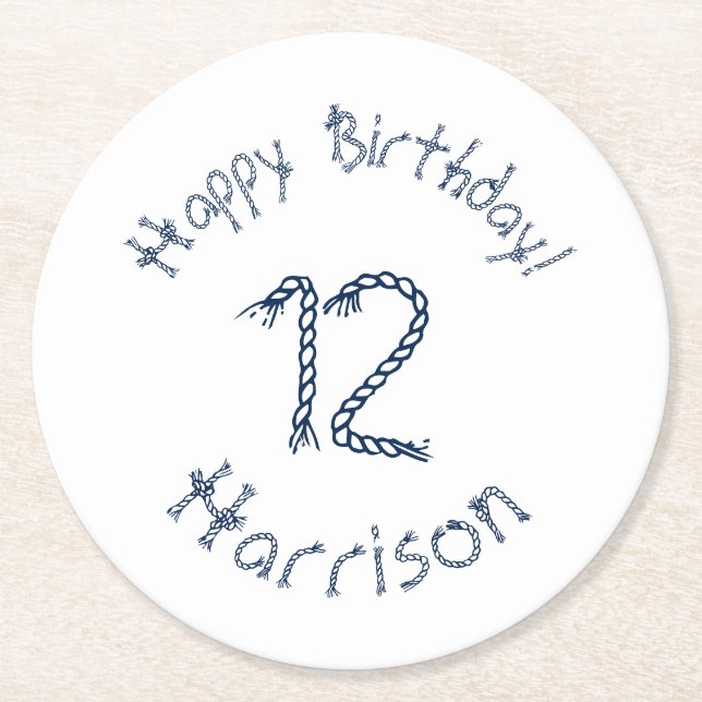 Nautisk repets blåvita anpassningsbar underlägg papper rund (Framsidan)