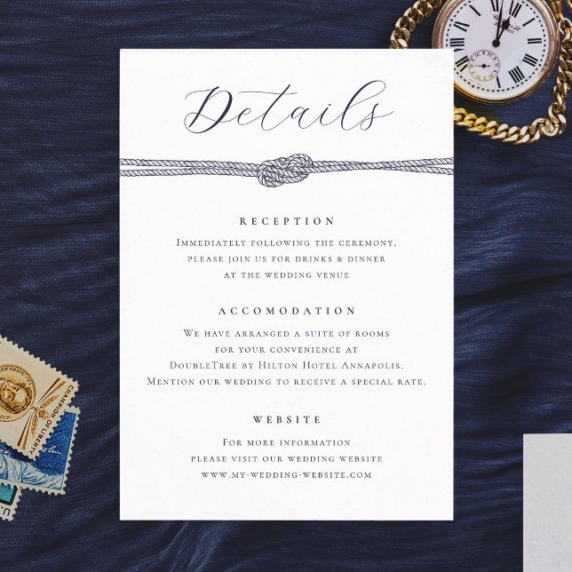 Nautisk Repknut Eleganta Detaljer Bröllop Tilläggskort (Nautical Rope Knot Elegant Details Wedding Enclosure Card)
