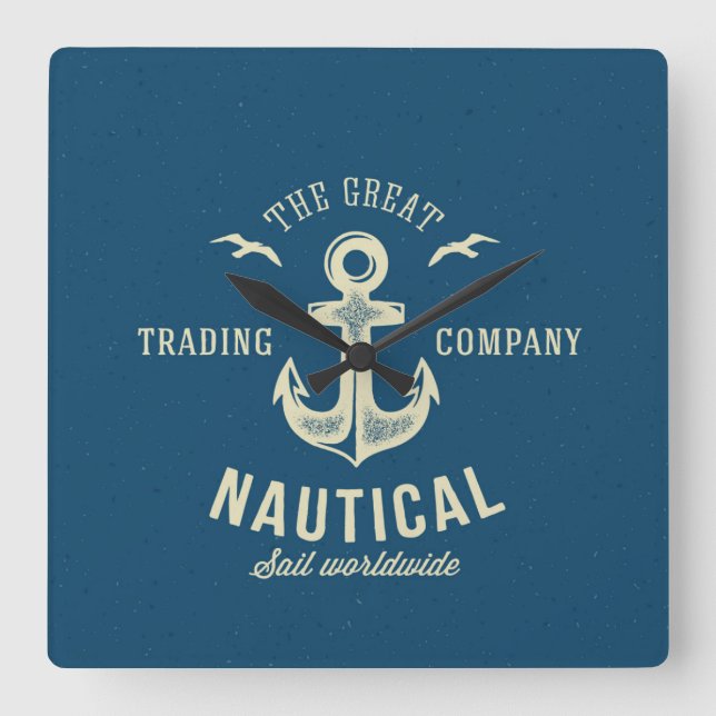 Nautisk Retro logotyp Fyrkantig Klocka (Framsida)