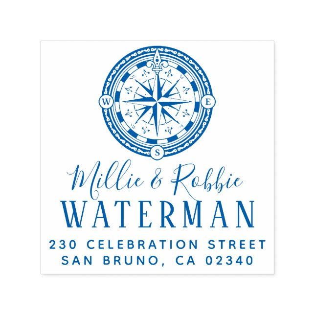 Nautisk Returadress för kustkompass Bröllop Självfärgande Stämpel (Design)