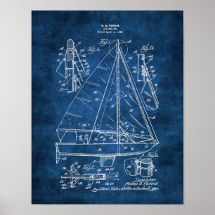 Nautisk ritning #3 för väggdekorsegelbåt poster