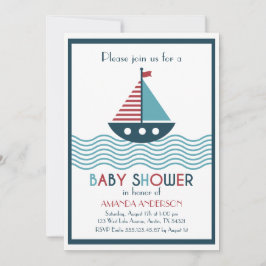 Nautisk röd och blå båt BABY SHOWER Inbjudningar