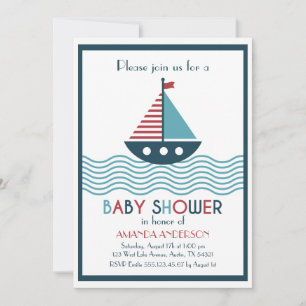 Nautisk röd och blå båt BABY SHOWER Inbjudningar