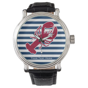 Nautisk röd rand för vit för hummerMonogramblå Armbandsur