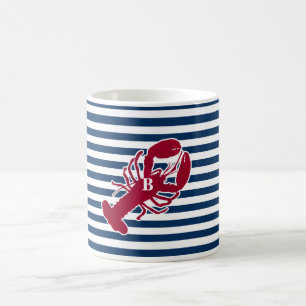 Nautisk röd rand för vit för hummerMonogramblå Kaffemugg