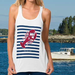 Nautisk röd rand för vit för hummerMonogramblå Linne Med Racerback