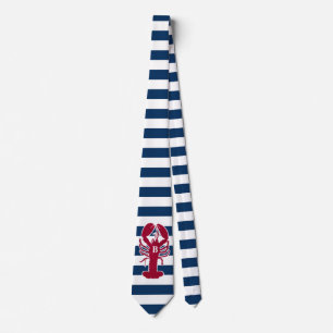 Nautisk röd rand för vit för hummerMonogramblått Slips