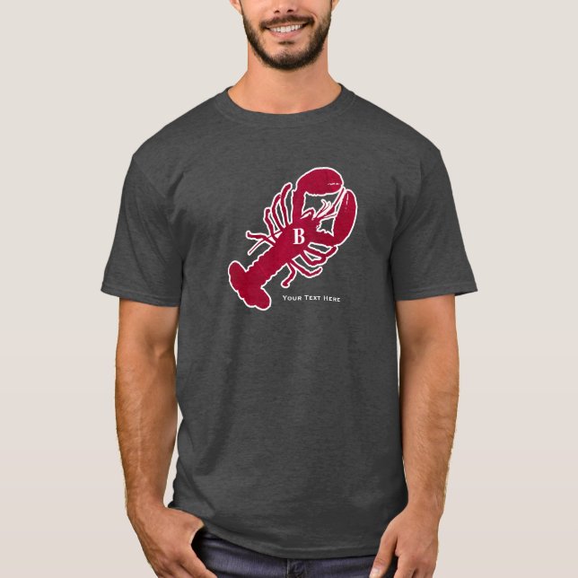 Nautisk röd rand för vit för hummerMonogramblått T-shirt (Framsida)