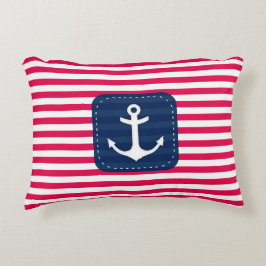Nautisk röd vit görar randig det marinblåa banret prydnadskudde