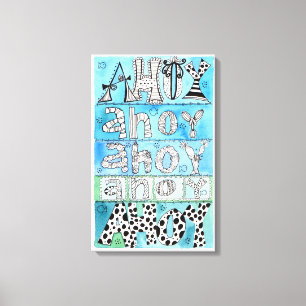 Nautisk Roligt Whimsical Brev Blue Canvastryck