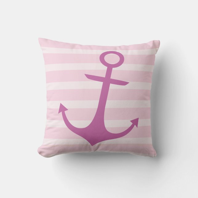 Nautisk Rosa Anchor Dekorativ kudde (Framsida)