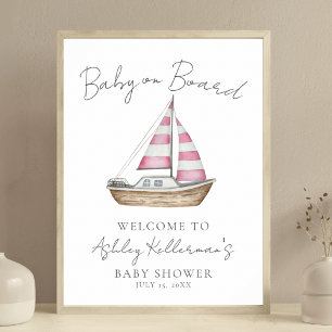Nautisk Rosa Baby Shower Välkomstskylt Poster