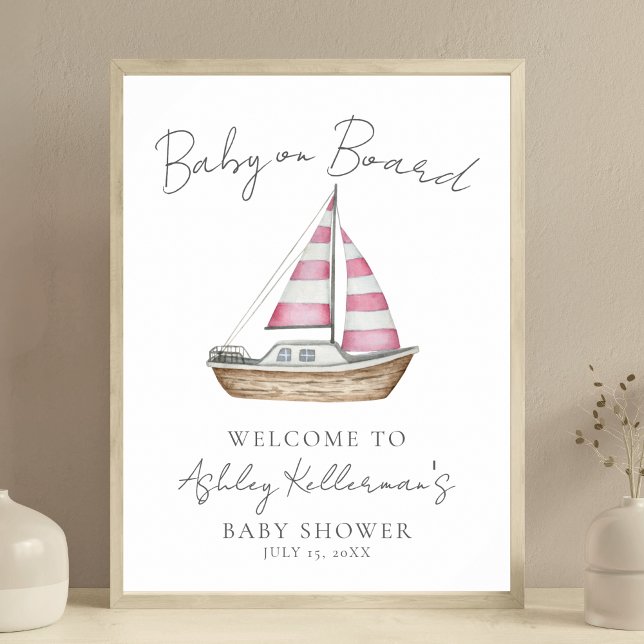 Nautisk Rosa Baby Shower Välkomstskylt Poster (Nautical Pink Baby Shower Welcome Sign)