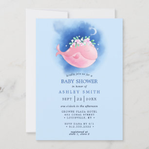 Nautisk Rosa Val Vattenfärg Flicka Baby Shower Inbjudningar