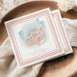 Nautisk Rosa Whale Jellyfish Girl Baby Shower Pappersservett