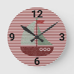 NAUTISK SAILING FRAKT RED RAND WALL CLOCK RUND KLOCKA